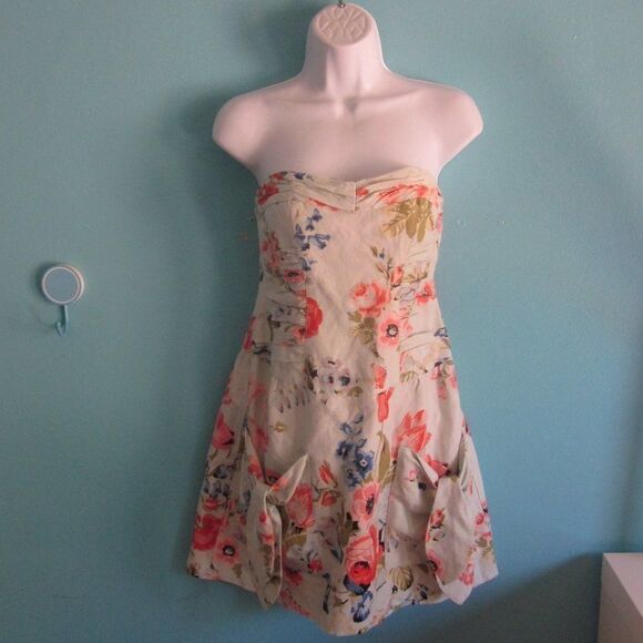 Nanette Lepore 2 Strapless  Spring Summer Linen Floral Mini Dress Party Wedding - Picture 1 of 15